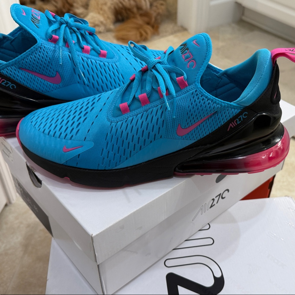 Nike Air Max 270 South Beach – Light Blue Fury/Black/Laser Fichsia - Picture 10 of 12